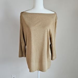 Lauren Ralph Lauren 1X Gold Metallic Boatneck Top Lightweight Shimmer Evening